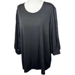 NWOT Philosophy Size XL Womens Black Blouse Top W/ Textured 3/4 Balloon Sleeves